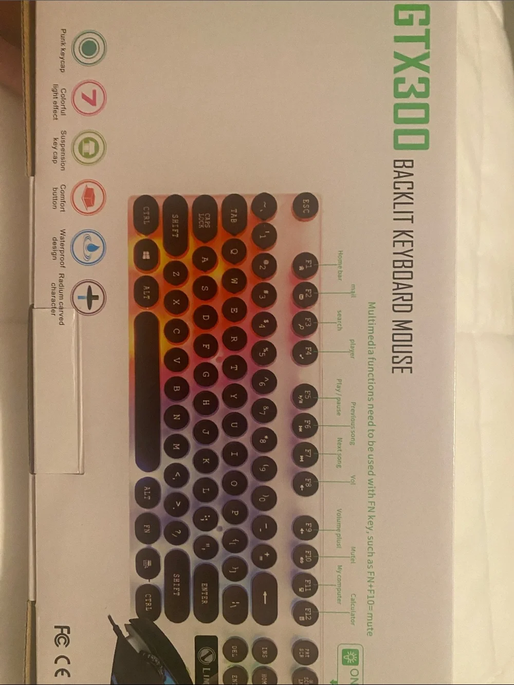 Pastel Rainbow Backlit Keyboard and Pink Mouse